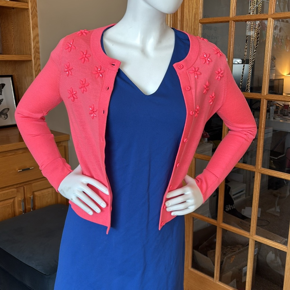 Women's Kate Spade Coral beaded Cardigan Sweater medium - Picture 10 of 12